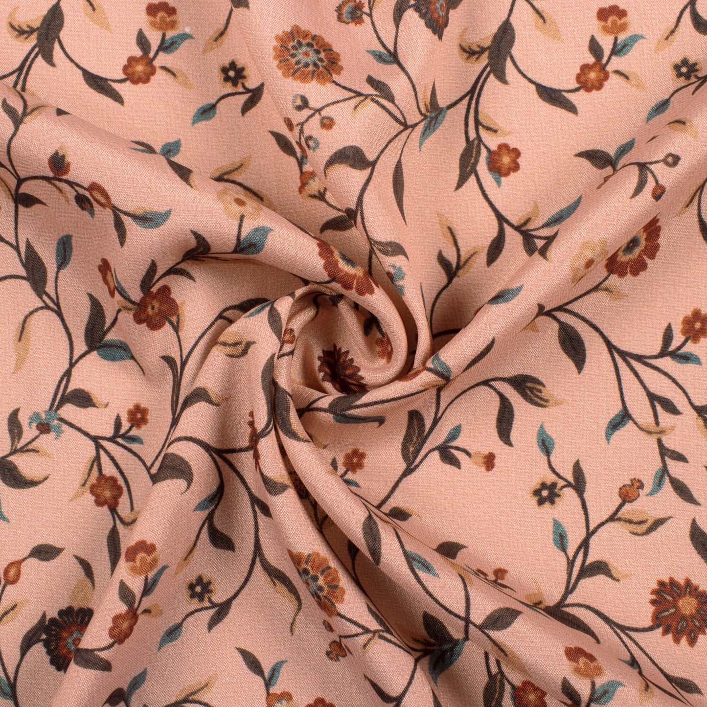 Peach And Maroon Floral Pattern Digital Print Crepe Silk Fabric