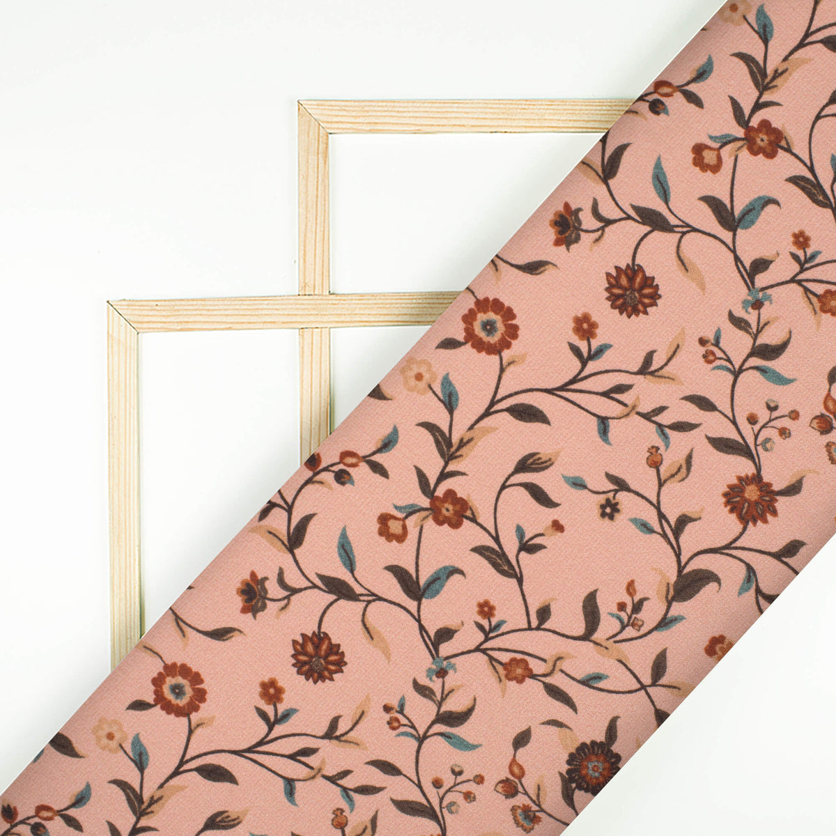 Peach And Maroon Floral Pattern Digital Print Crepe Silk Fabric