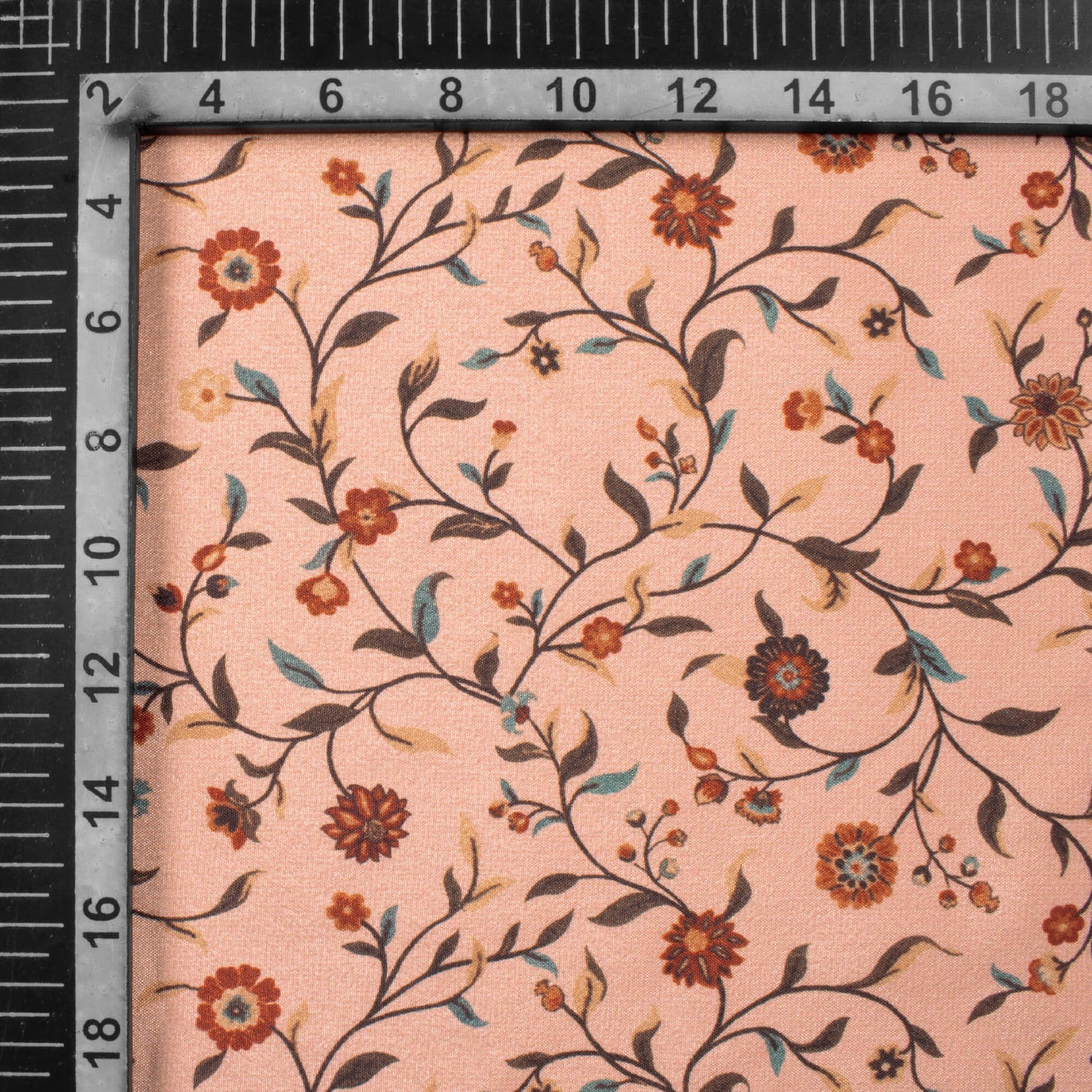 Peach And Maroon Floral Pattern Digital Print Crepe Silk Fabric