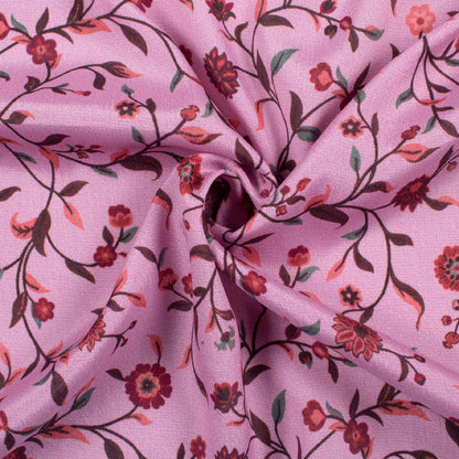 Carnation Pink And Maroon Floral Pattern Digital Print Crepe Silk Fabric