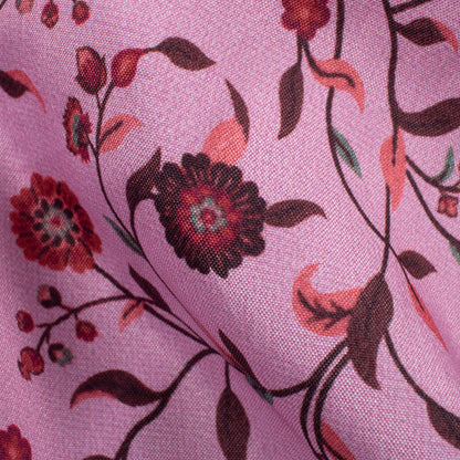 Carnation Pink And Maroon Floral Pattern Digital Print Crepe Silk Fabric