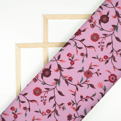Carnation Pink And Maroon Floral Pattern Digital Print Crepe Silk Fabric