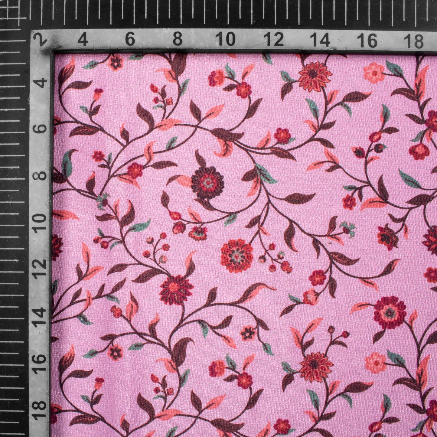 Carnation Pink And Maroon Floral Pattern Digital Print Crepe Silk Fabric