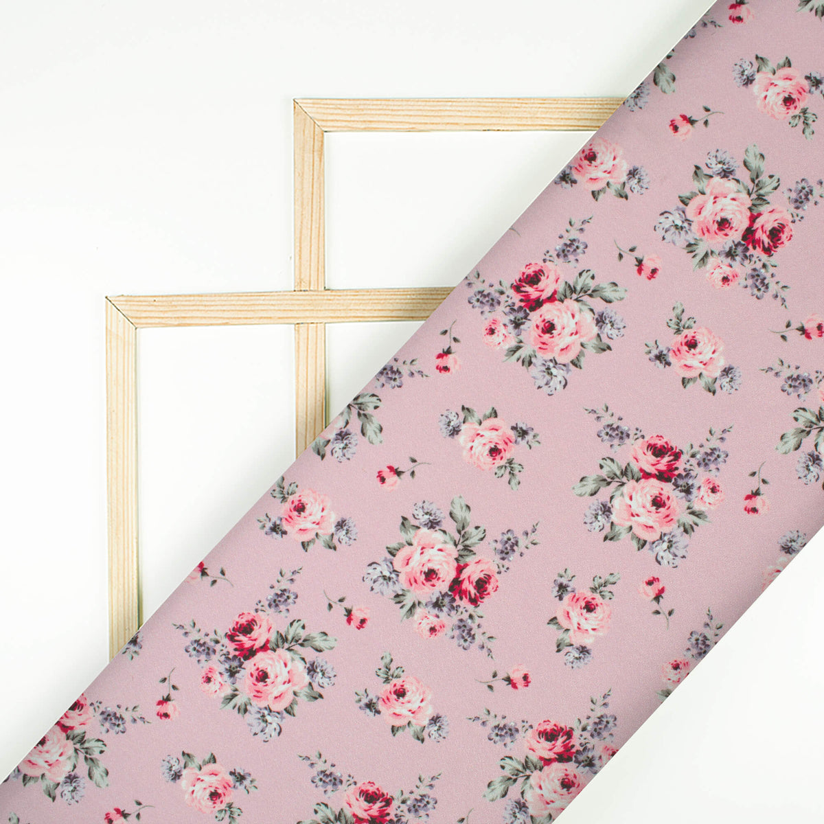 Baby Pink And Red Floral Pattern Digital Print Crepe Silk Fabric