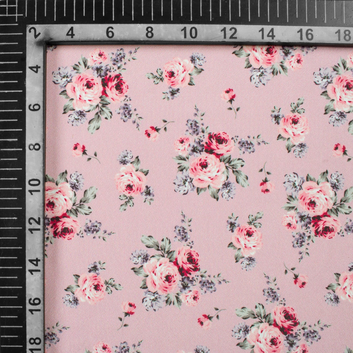 Baby Pink And Red Floral Pattern Digital Print Crepe Silk Fabric