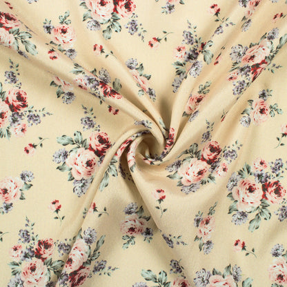 Light Yellow And Red Floral Pattern Digital Print Crepe Silk Fabric