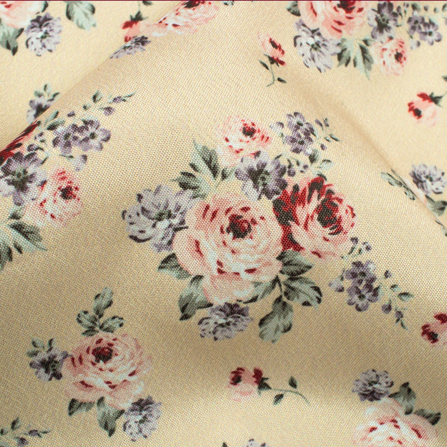 Light Yellow And Red Floral Pattern Digital Print Crepe Silk Fabric