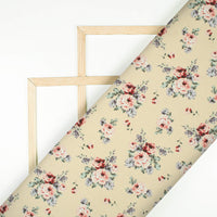 Light Yellow And Red Floral Pattern Digital Print Crepe Silk Fabric