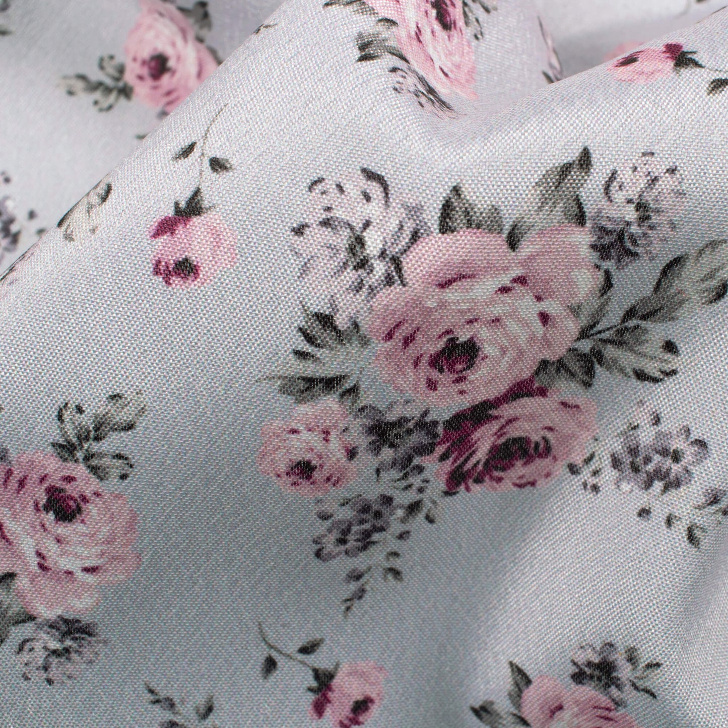 Dolphin Grey And Red Floral Pattern Digital Print Crepe Silk Fabric