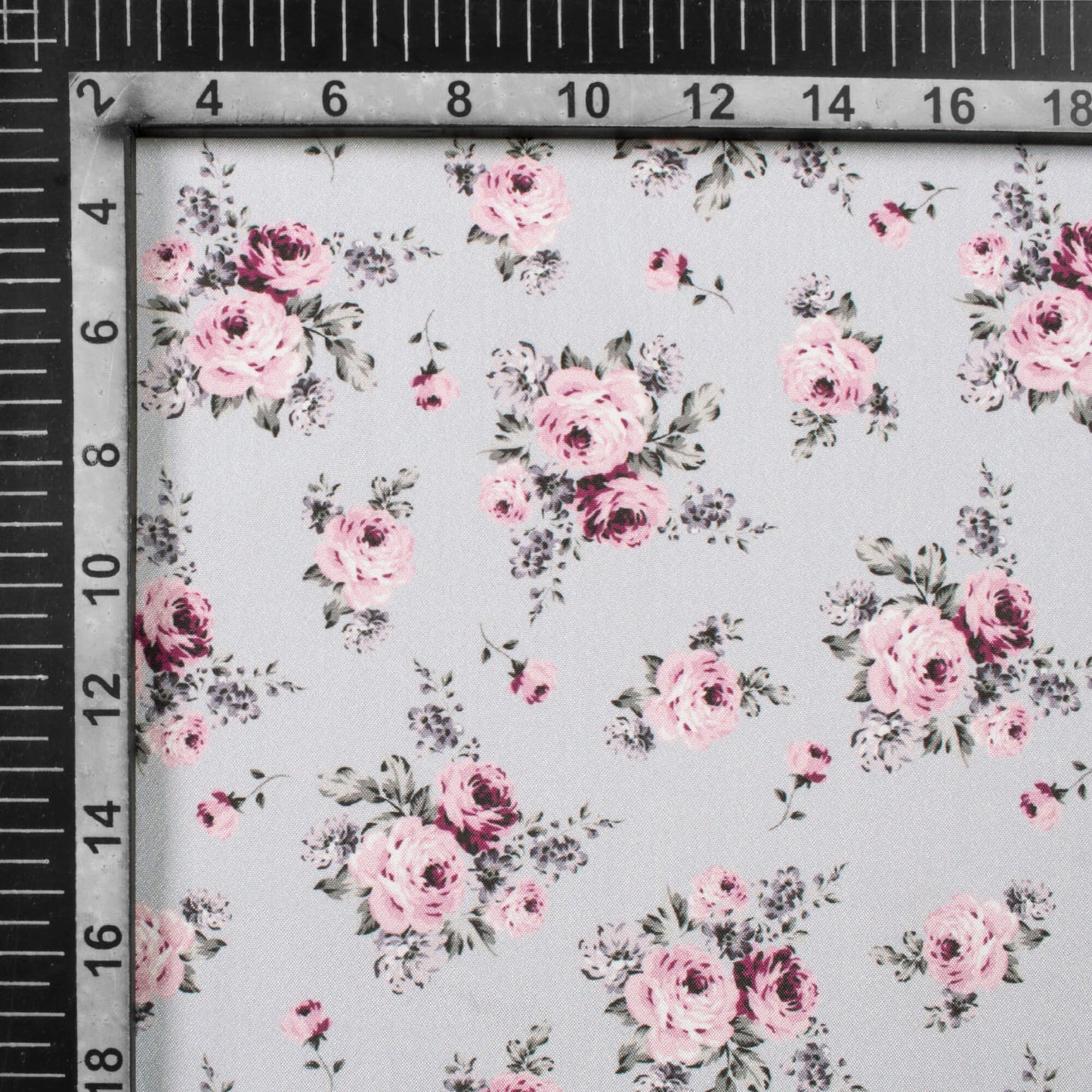 Dolphin Grey And Red Floral Pattern Digital Print Crepe Silk Fabric