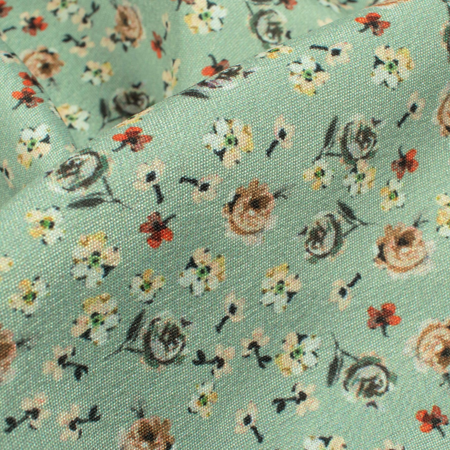 Tea Green Floral Pattern Digital Print Crepe Silk Fabric