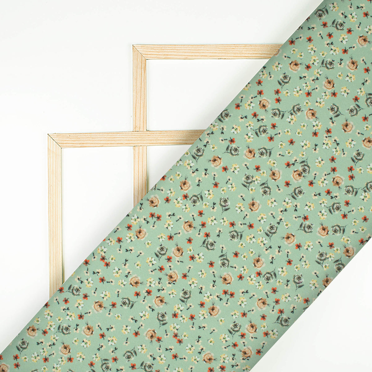 Tea Green Floral Pattern Digital Print Crepe Silk Fabric