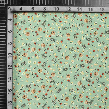 Tea Green Floral Pattern Digital Print Crepe Silk Fabric