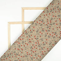 Light Brown Floral Pattern Digital Print Crepe Silk Fabric