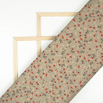 Light Brown Floral Pattern Digital Print Crepe Silk Fabric