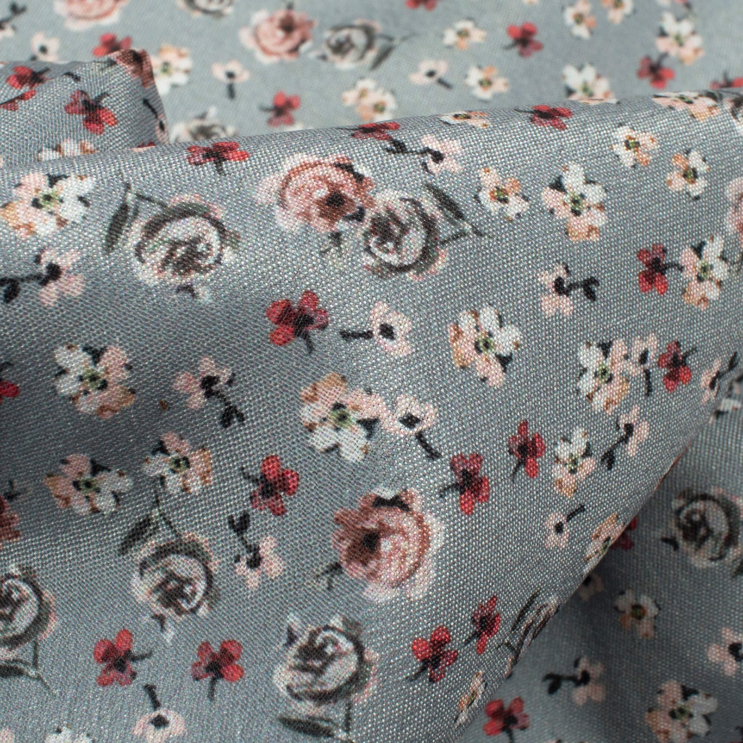 Lava Grey Floral Pattern Digital Print Crepe Silk Fabric