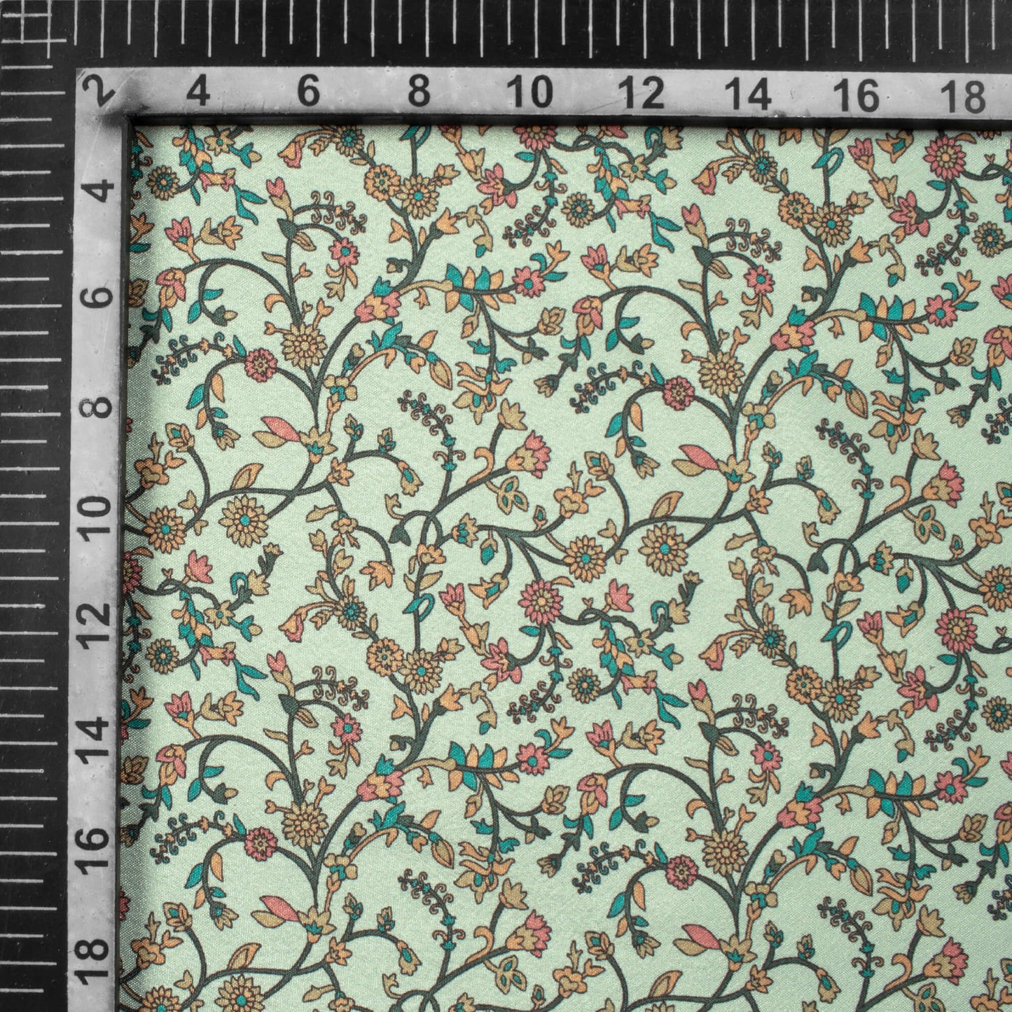 Light Steel Blue And Green Floral Pattern Digital Print Crepe Silk Fabric