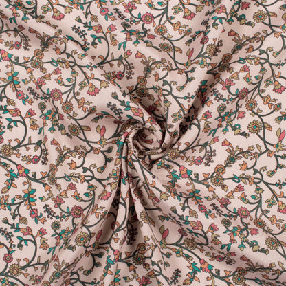 Baby Pink And Green Floral Pattern Digital Print Crepe Silk Fabric