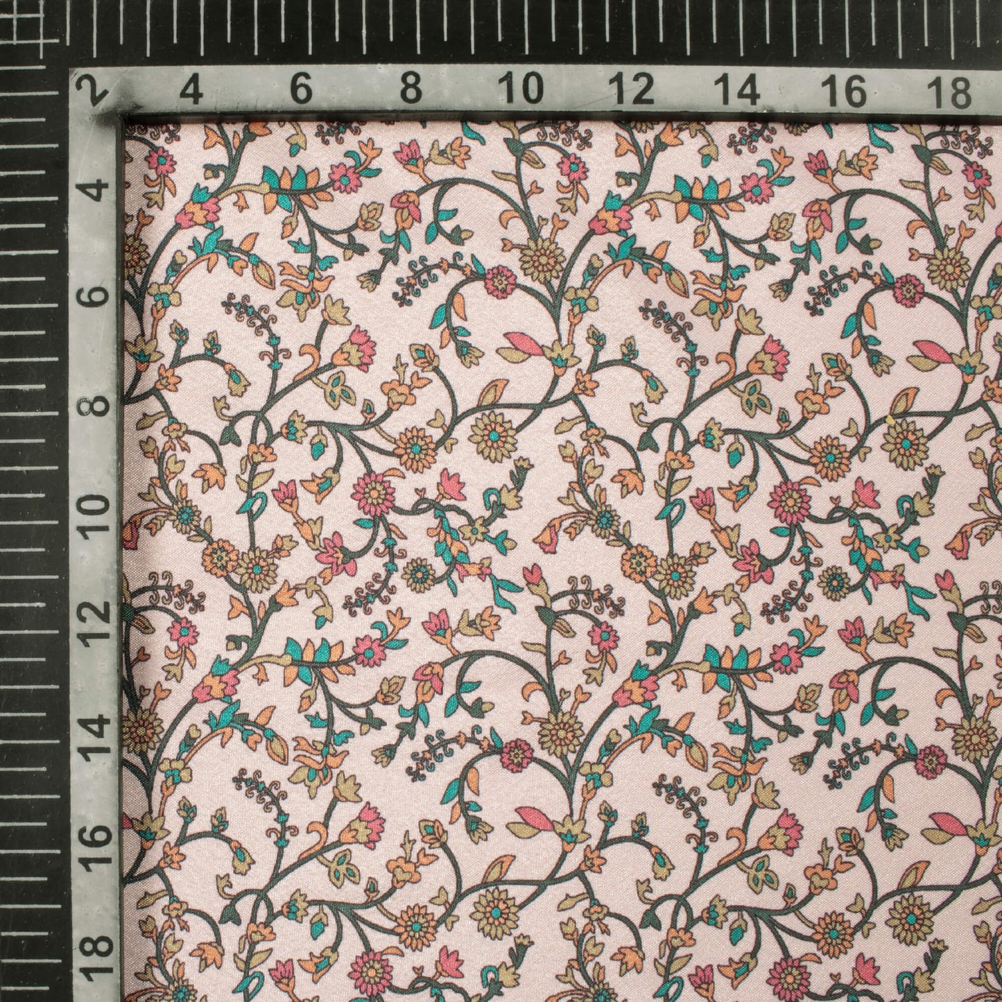 Baby Pink And Green Floral Pattern Digital Print Crepe Silk Fabric
