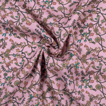 Taffy Pink And Green Floral Pattern Digital Print Crepe Silk Fabric