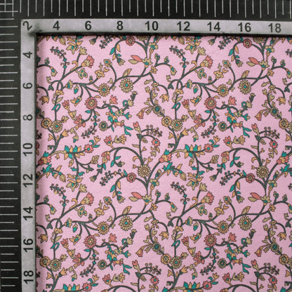 Taffy Pink And Green Floral Pattern Digital Print Crepe Silk Fabric