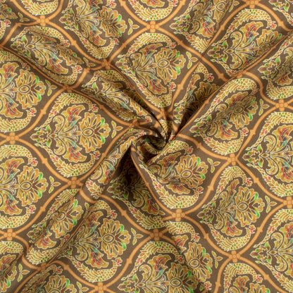 Penny Brown And Cream Trellis Pattern Digital Print Crepe Silk Fabric