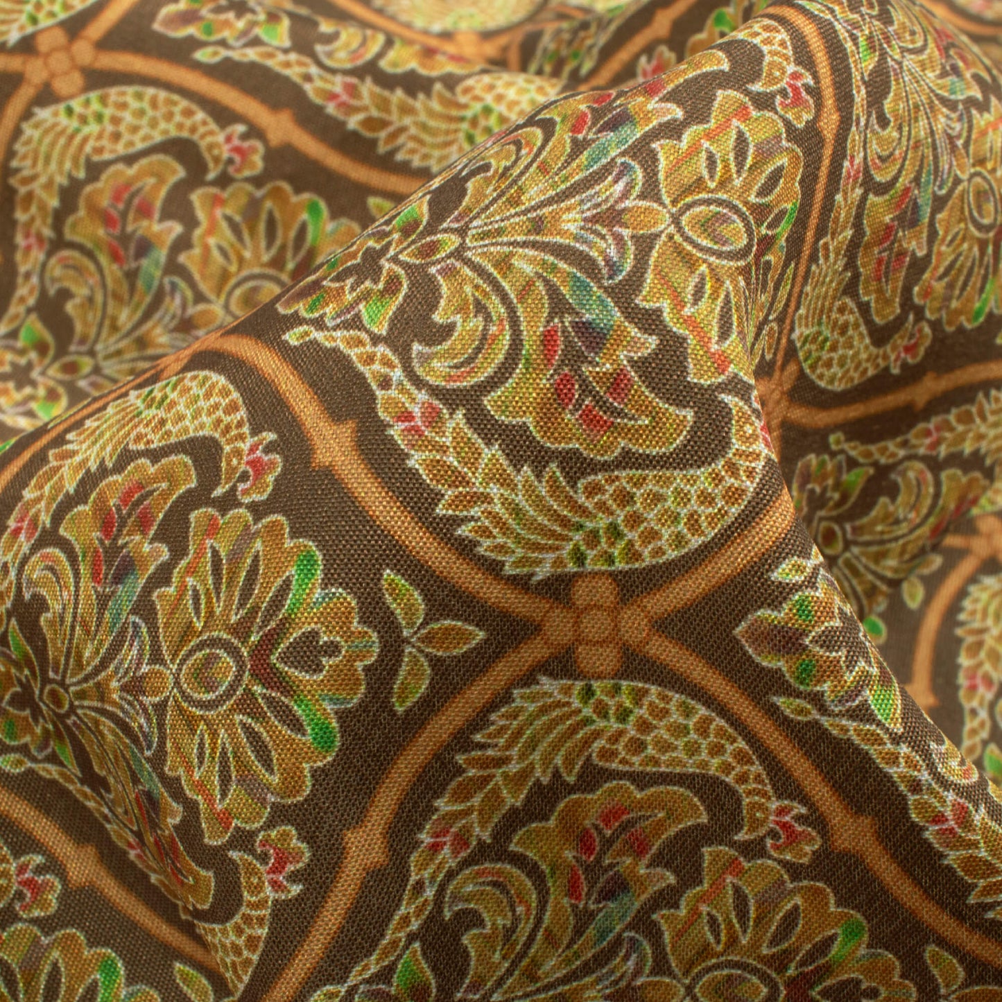 Penny Brown And Cream Trellis Pattern Digital Print Crepe Silk Fabric
