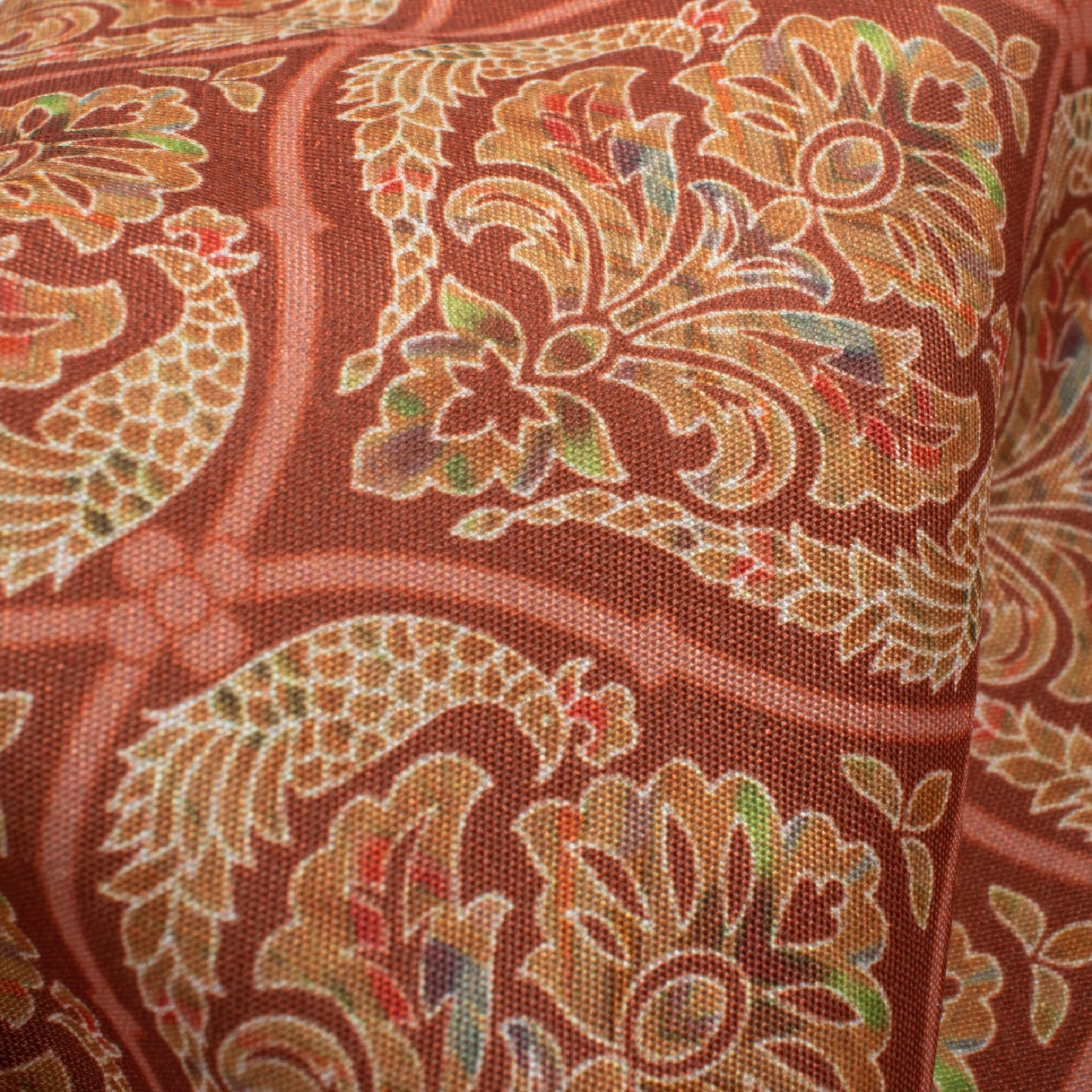 Barn Red And Cream Trellis Pattern Digital Print Crepe Silk Fabric