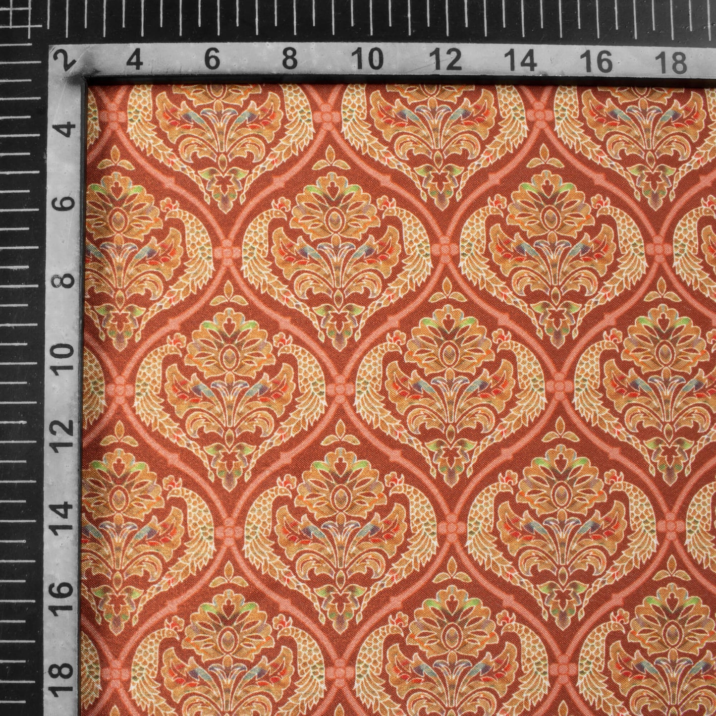 Barn Red And Cream Trellis Pattern Digital Print Crepe Silk Fabric
