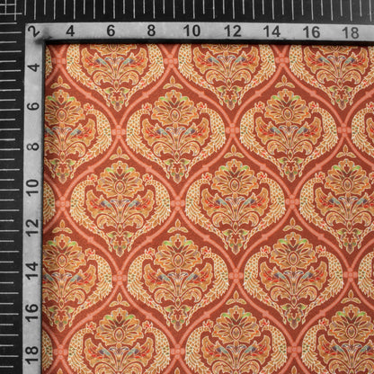 Barn Red And Cream Trellis Pattern Digital Print Crepe Silk Fabric