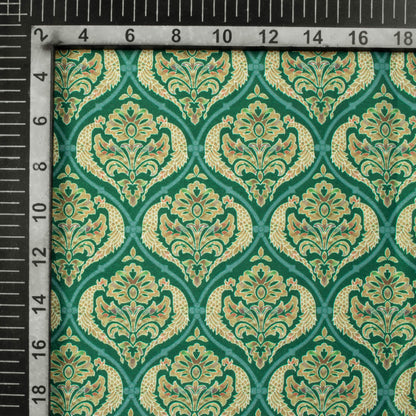 Sacramento Green And Cream Trellis Pattern Digital Print Crepe Silk Fabric