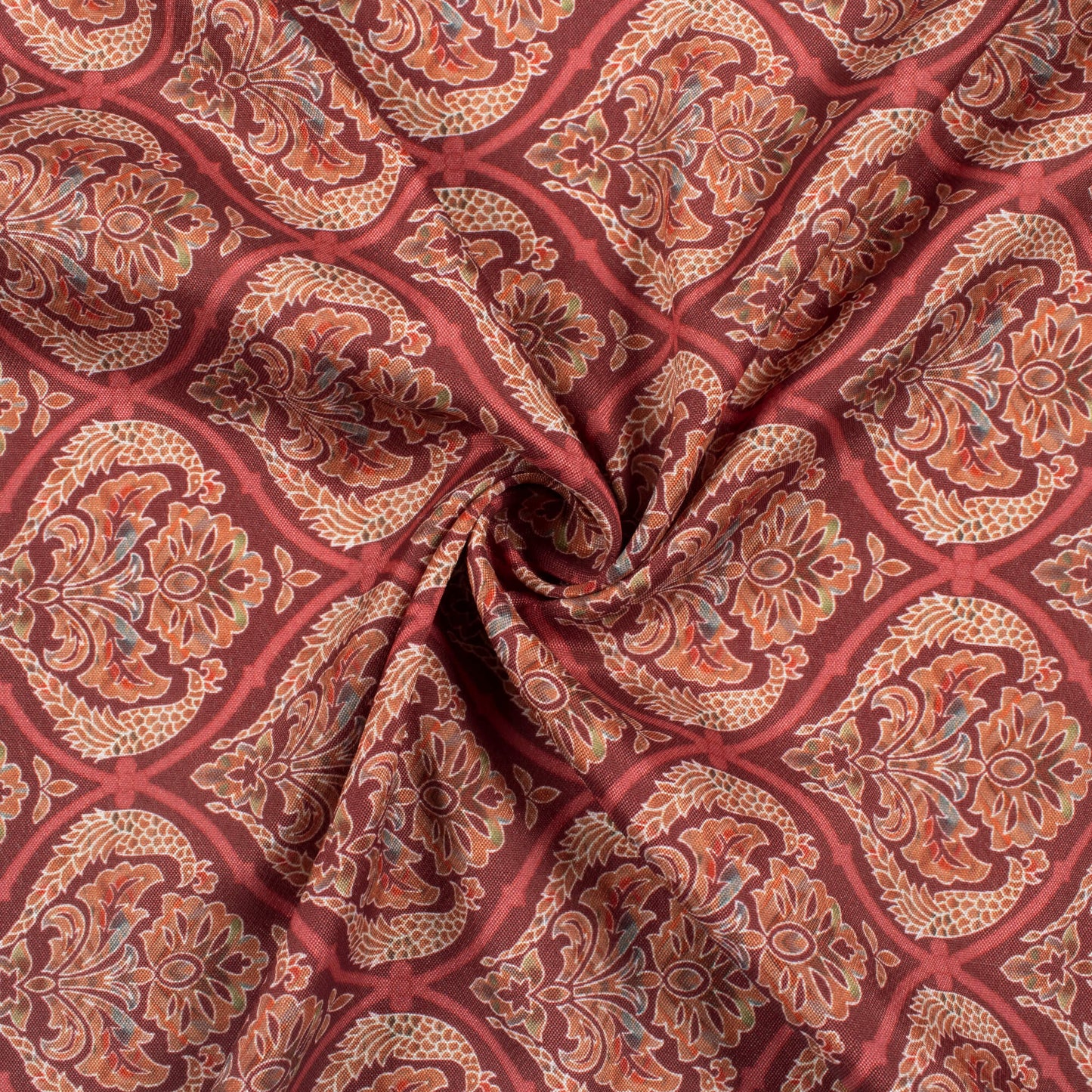 Maroon And Cream Trellis Pattern Digital Print Crepe Silk Fabric
