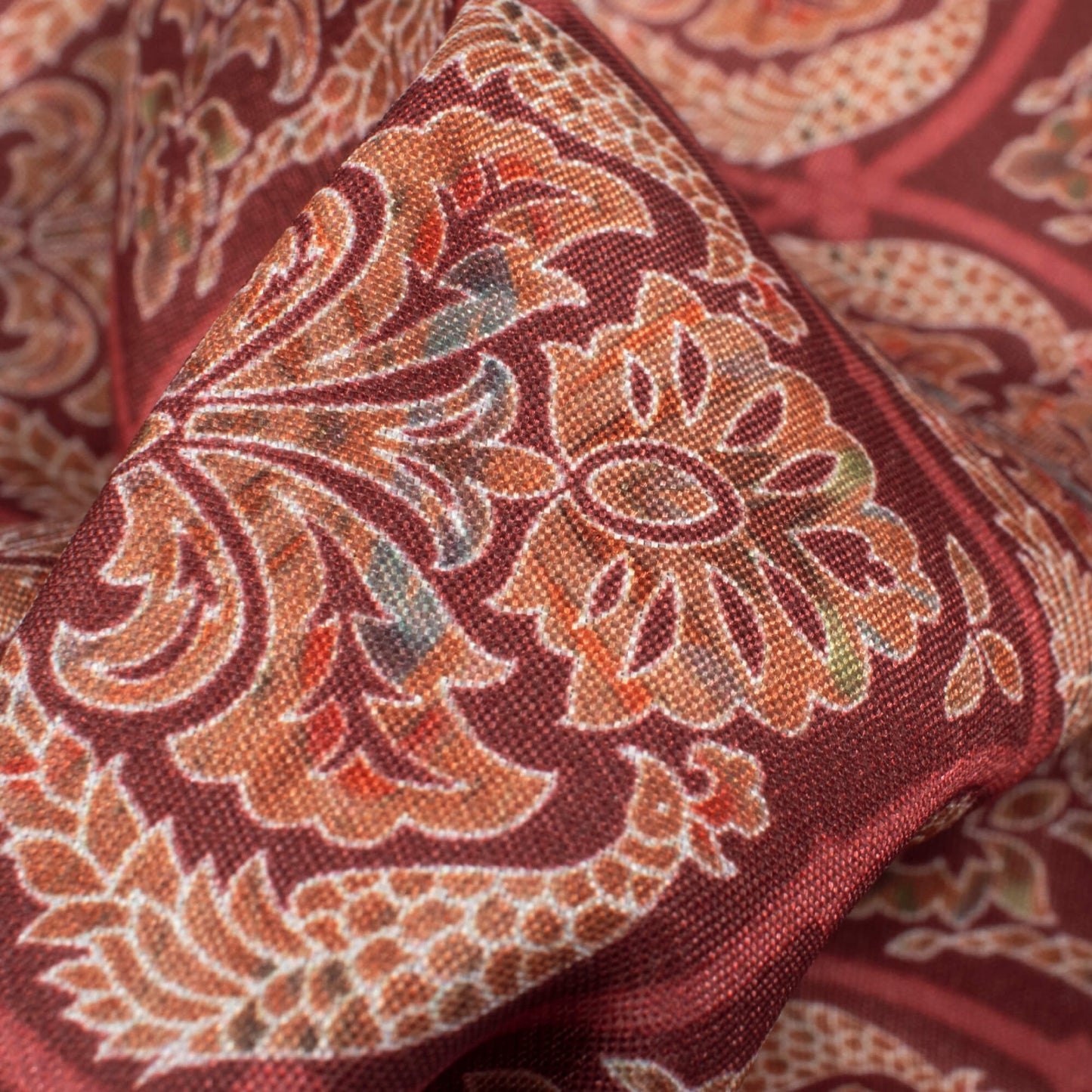 Maroon And Cream Trellis Pattern Digital Print Crepe Silk Fabric