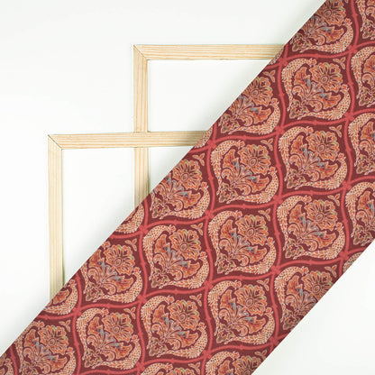 Maroon And Cream Trellis Pattern Digital Print Crepe Silk Fabric