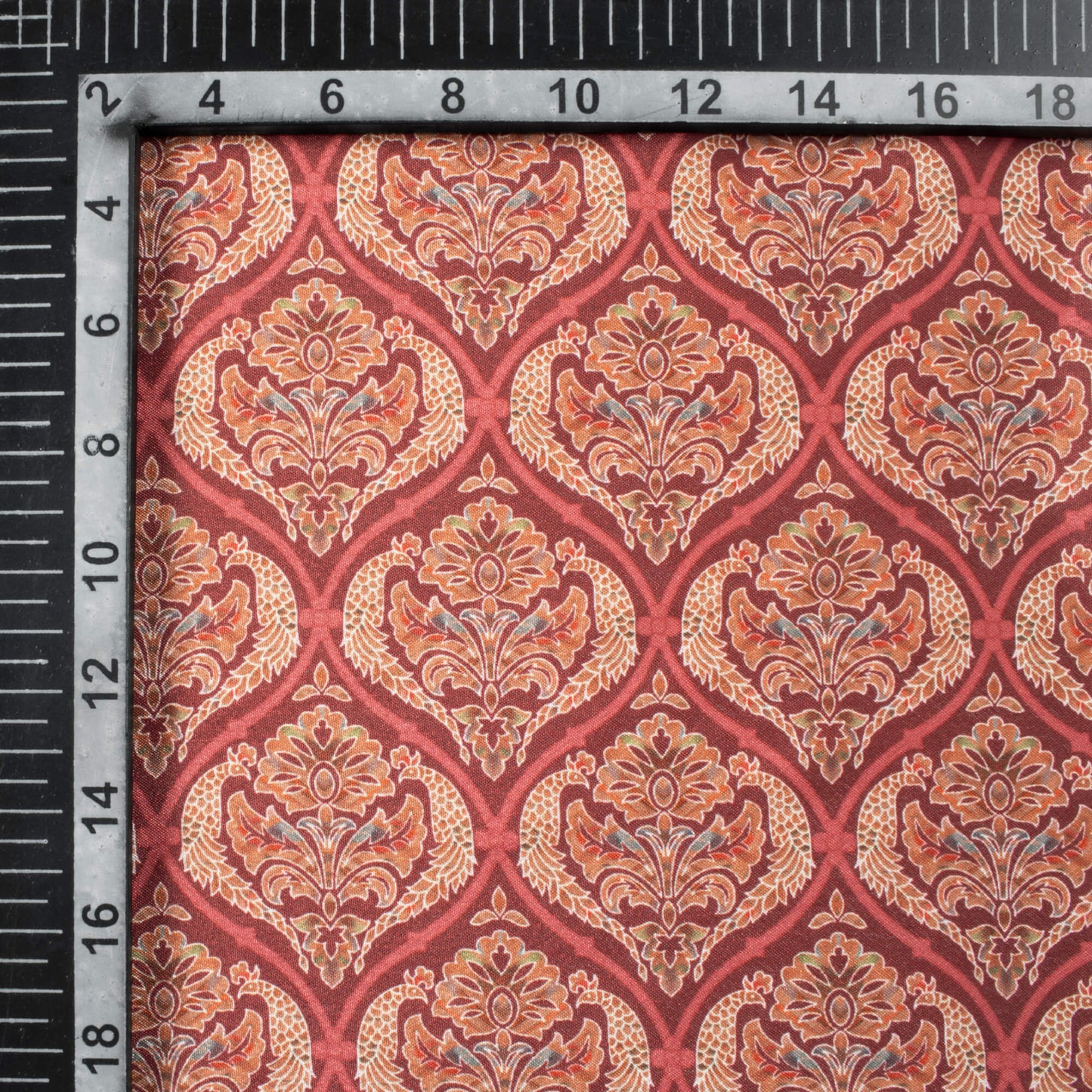 Maroon And Cream Trellis Pattern Digital Print Crepe Silk Fabric