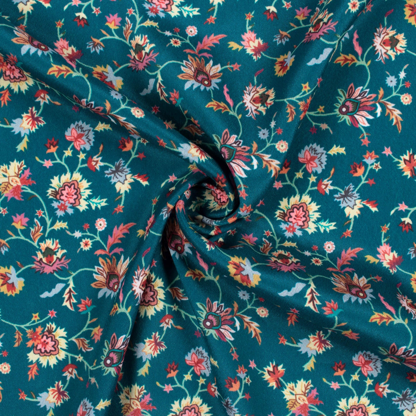 Prussian Blue Floral Pattern Digital Print Crepe Silk Fabric