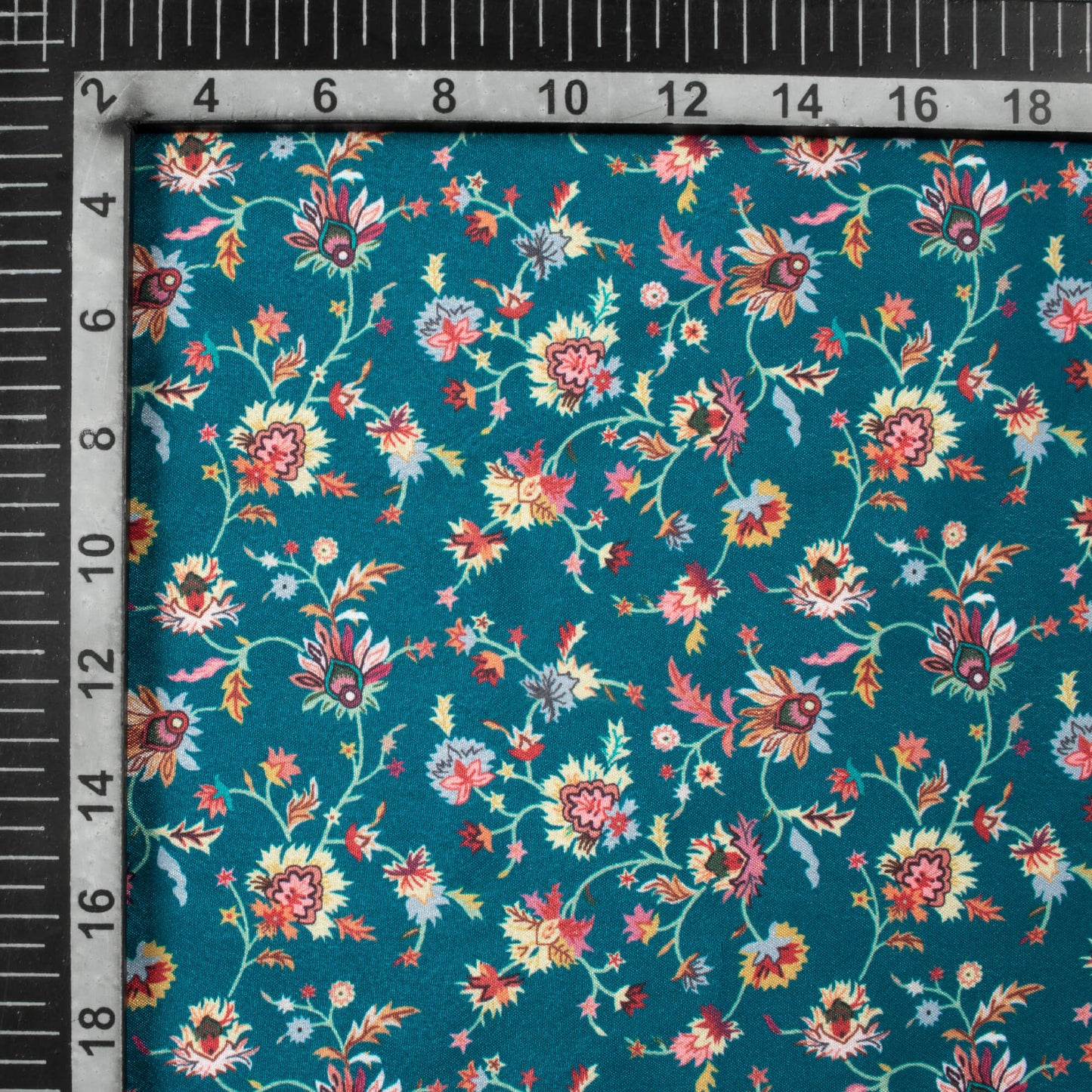 Prussian Blue Floral Pattern Digital Print Crepe Silk Fabric