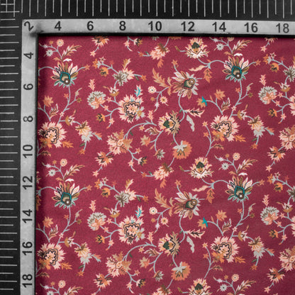 Carmine Red Floral Pattern Digital Print Crepe Silk Fabric