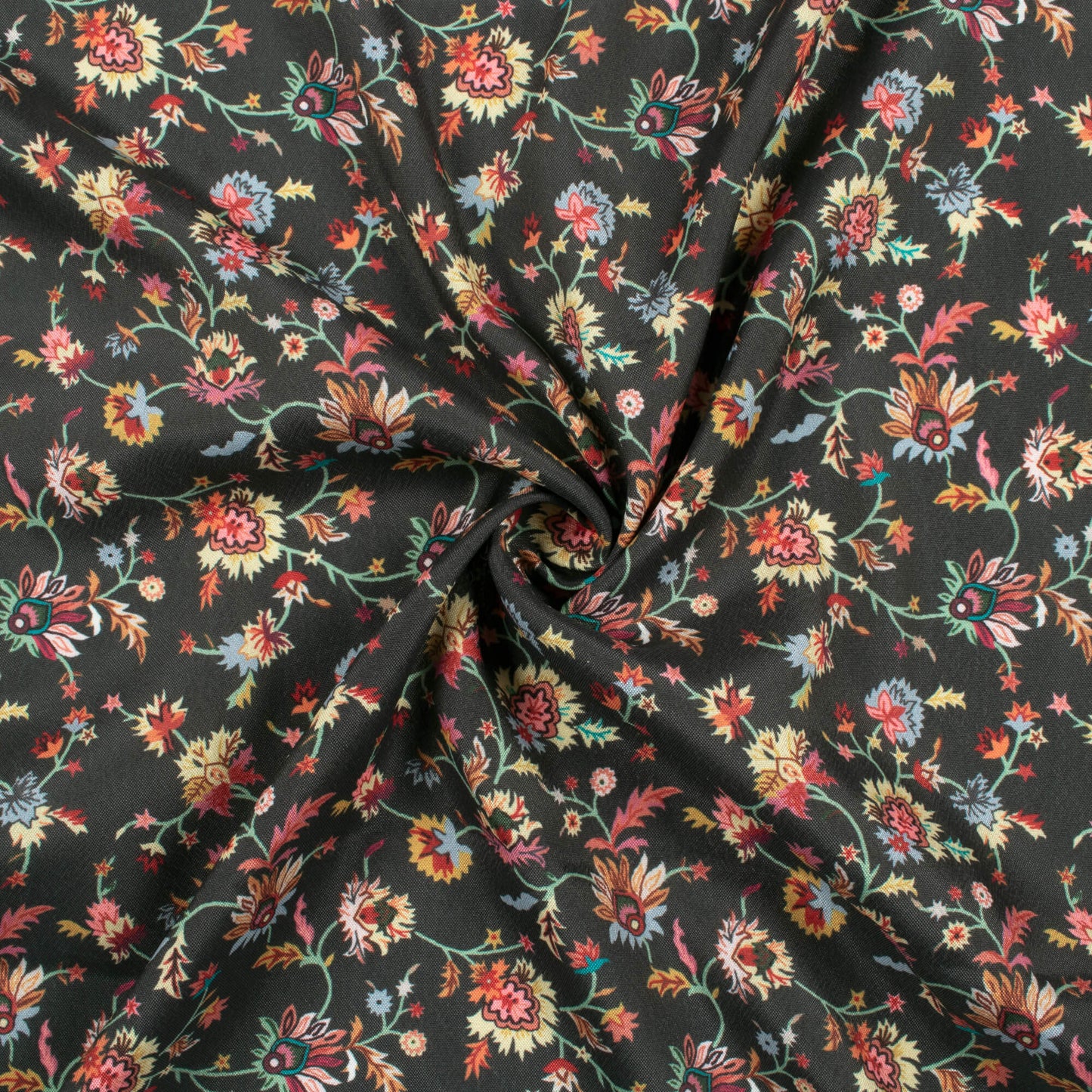 Black Floral Pattern Digital Print Crepe Silk Fabric