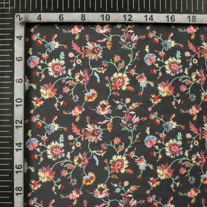 Black Floral Pattern Digital Print Crepe Silk Fabric