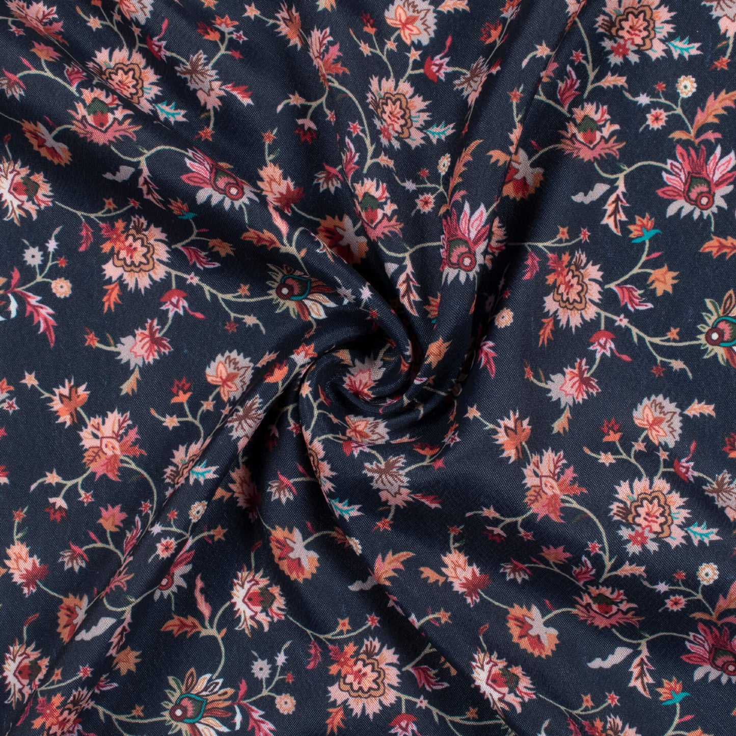 Space Blue Floral Pattern Digital Print Crepe Silk Fabric