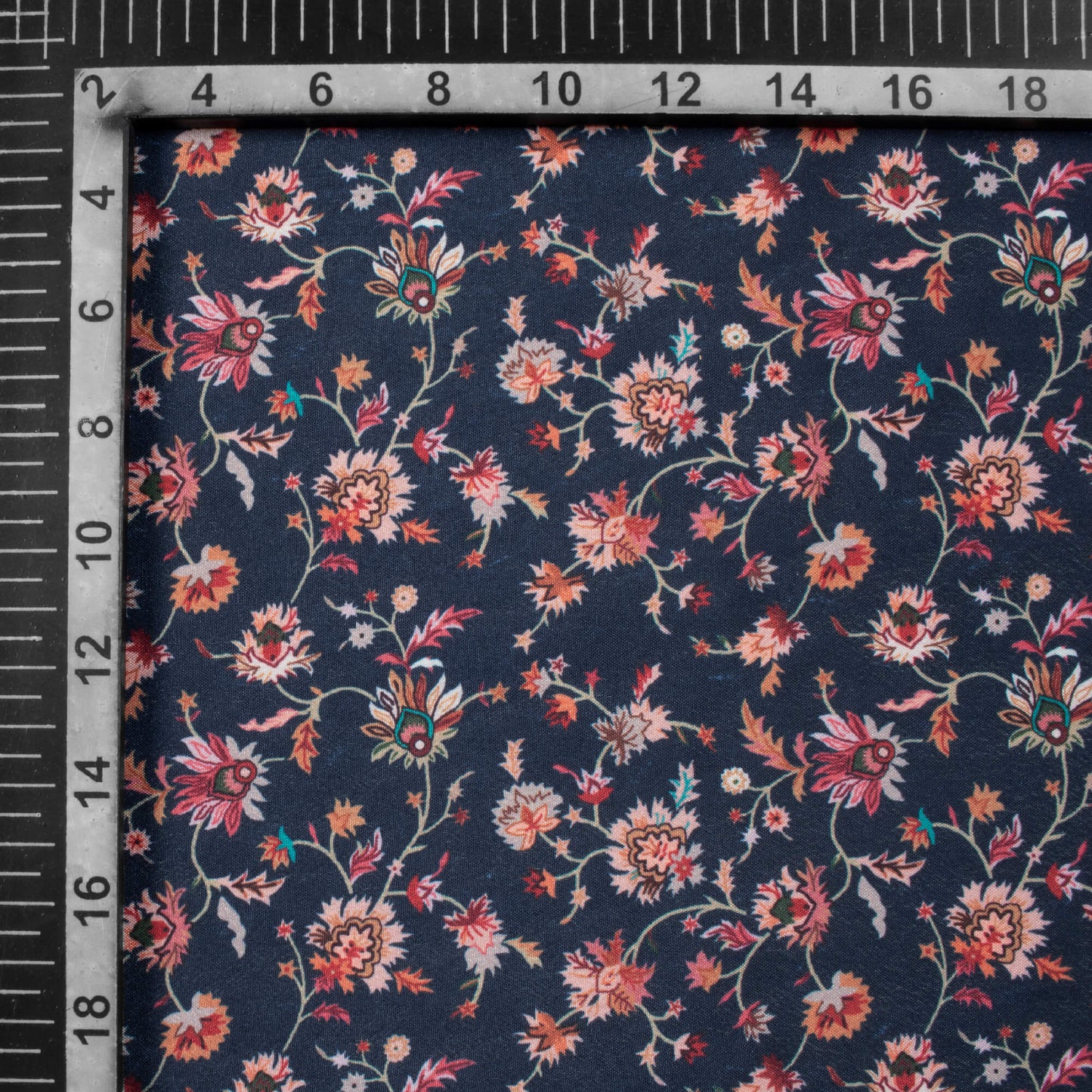 Space Blue Floral Pattern Digital Print Crepe Silk Fabric