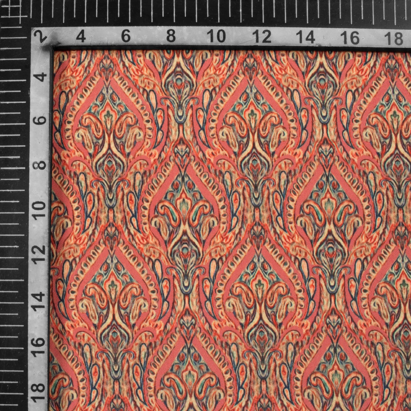 Watermelon Pink And Cream Ethnic Pattern Digital Print Crepe Silk Fabric