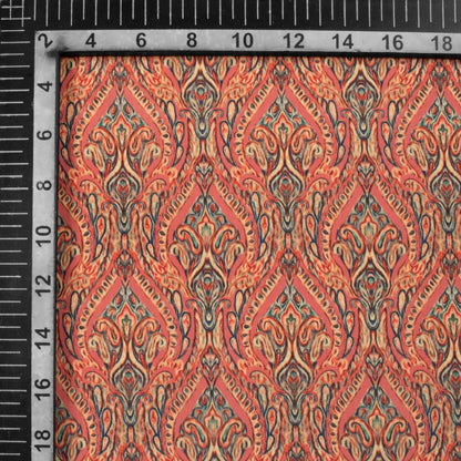Watermelon Pink And Cream Ethnic Pattern Digital Print Crepe Silk Fabric