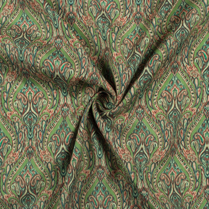 Elaichi Green And Cream Ethnic Pattern Digital Print Crepe Silk Fabric