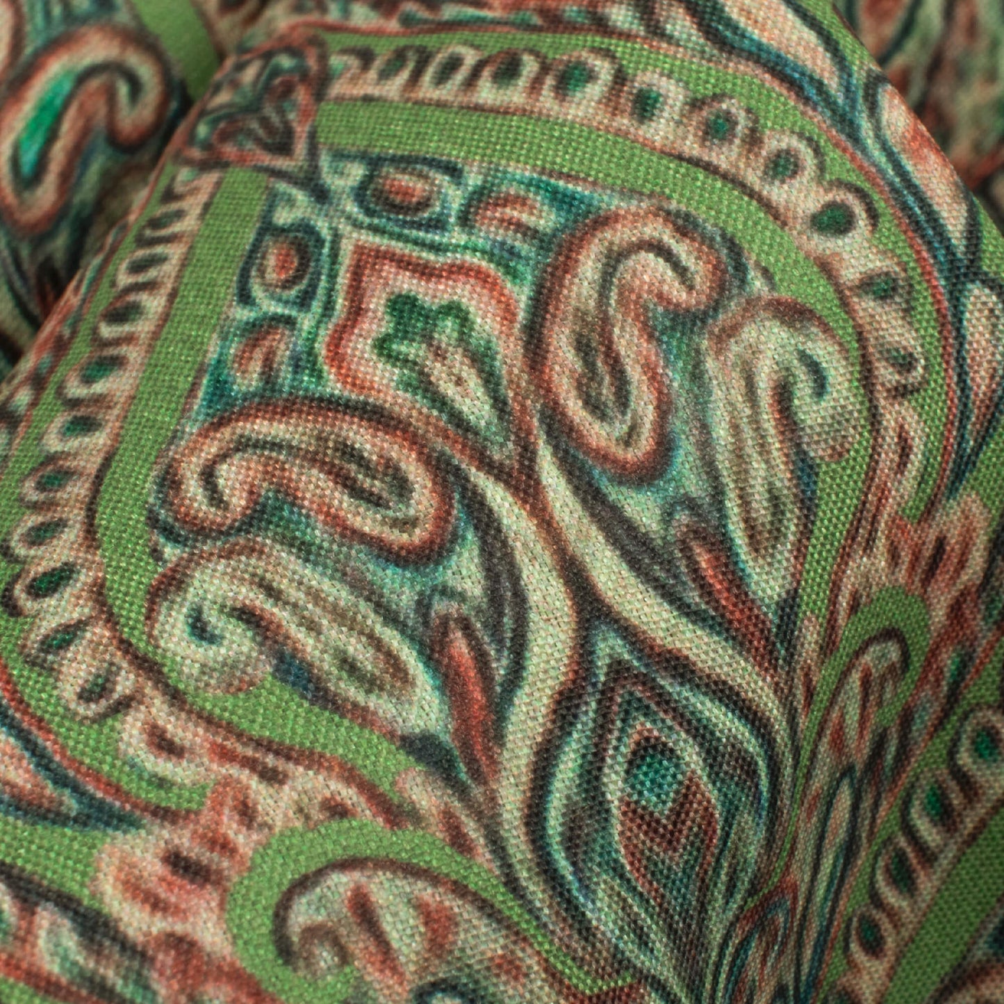 Elaichi Green And Cream Ethnic Pattern Digital Print Crepe Silk Fabric