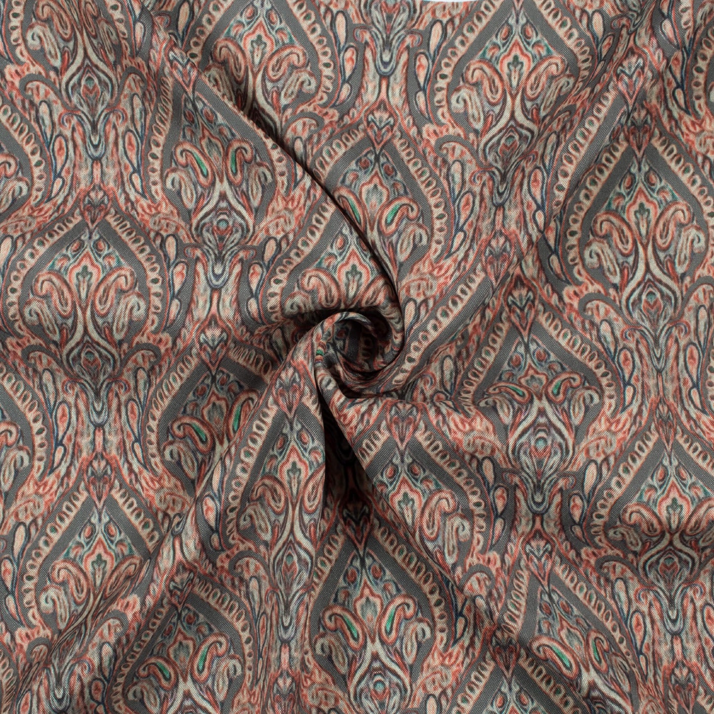 Lava Grey And Cream Ethnic Pattern Digital Print Crepe Silk Fabric