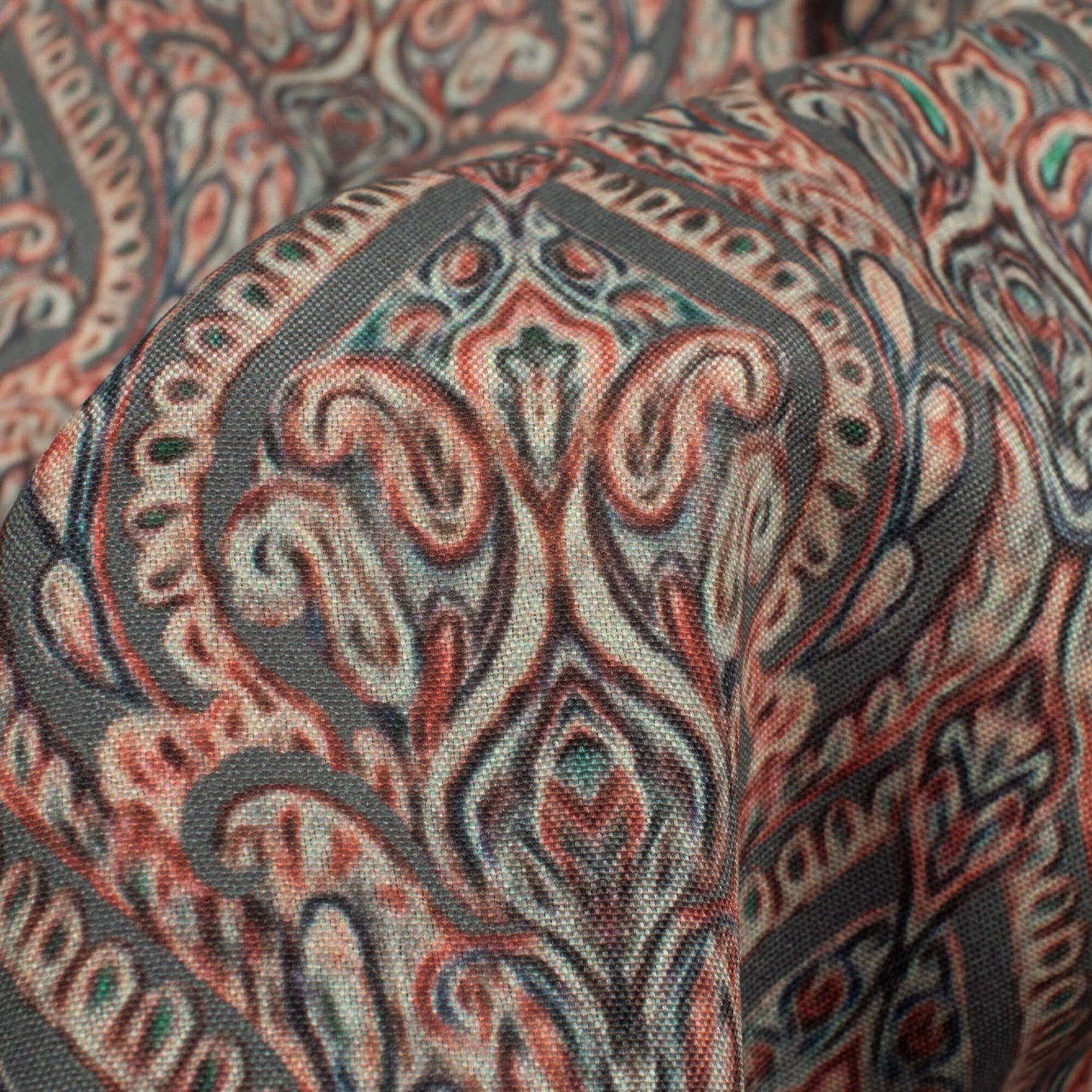 Lava Grey And Cream Ethnic Pattern Digital Print Crepe Silk Fabric