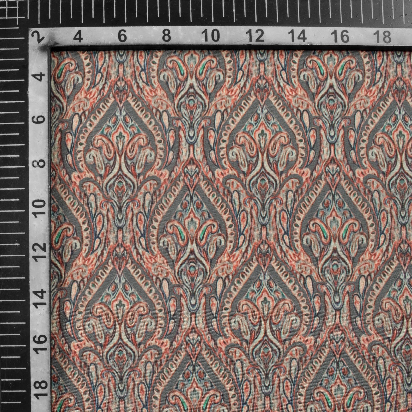 Lava Grey And Cream Ethnic Pattern Digital Print Crepe Silk Fabric