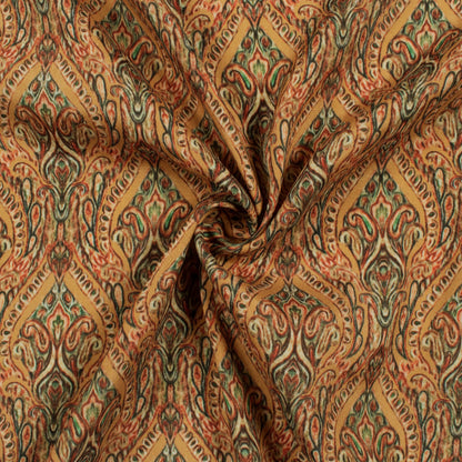 Mustard Yellow And Red Ethnic Pattern Digital Print Crepe Silk Fabric